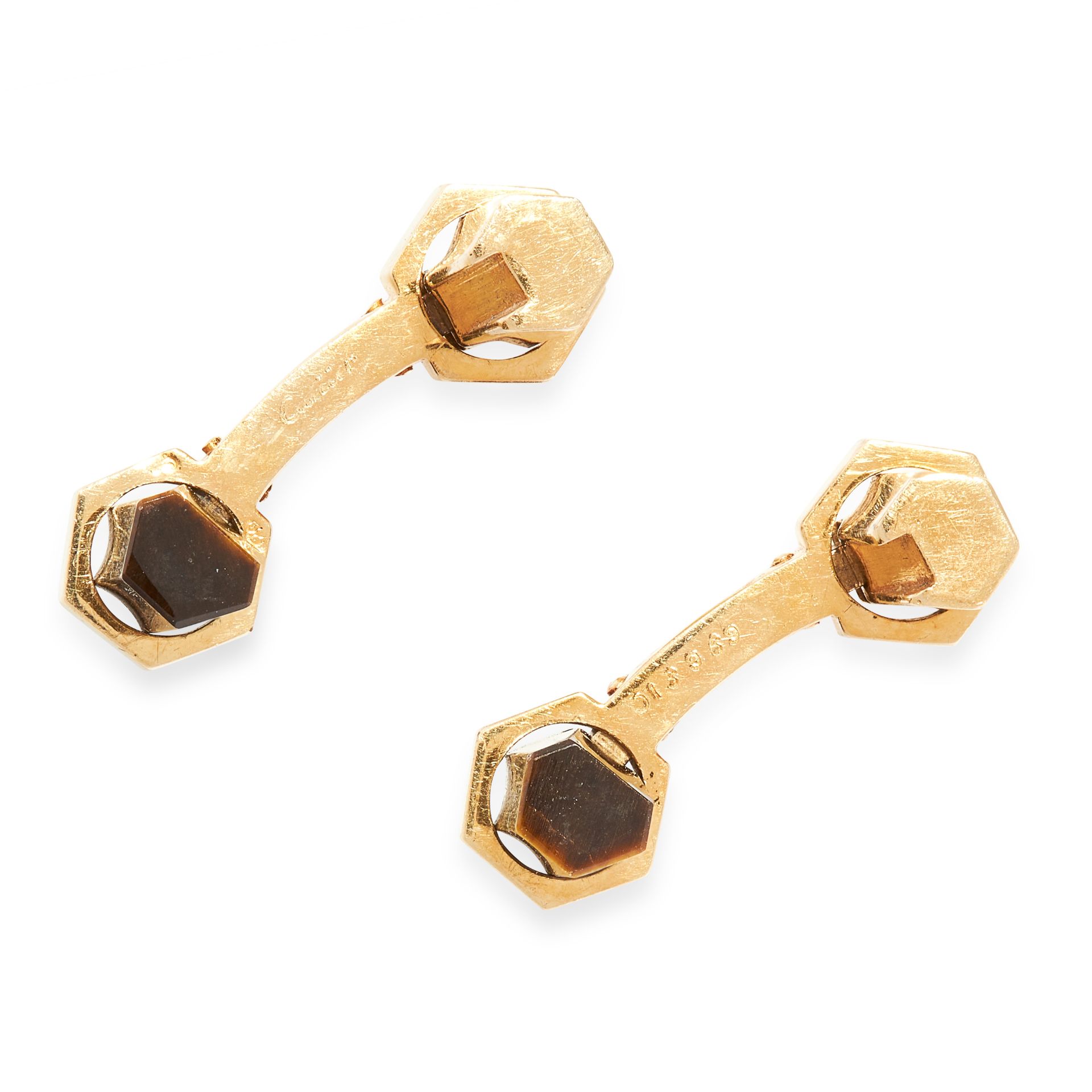 A PAIR OF VINTAGE TIGER'S EYE CUFFLINKS, CARTIER in 18ct yellow gold, each designed with one - Image 2 of 2