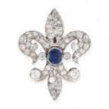 A SAPPHIRE AND DIAMOND FLEUR-DE-LIS BROOCH, EARLY 20TH CENTURY designed as a stylised lily, set with
