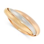 A TRINITY DE CARTIER WEDDING BAND RING, CARTIER in 18ct yellow, white and rose gold, designed as a