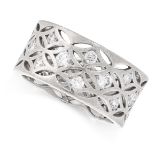 A DIAMOND BAND RING, DE BEERS in 18ct white gold, the band is decorated in oval and diamond