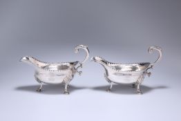 A PAIR OF GEORGE III SILVER SAUCE BOATS, CHARLES HOUGHAM, LONDON 1786
