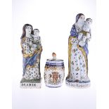 TWO 19th CENTURY QUIMPER POTTERY FIGURES OF THE VIRGIN