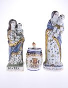 TWO 19th CENTURY QUIMPER POTTERY FIGURES OF THE VIRGIN