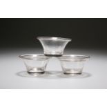 A SET OF THREE SMALL GLASS PATTY PANS, c. 1780/90