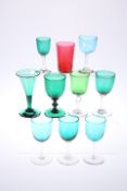 A GROUP OF TEN 19TH CENTURY COLOURED DRINKING GLASSES