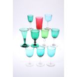 A GROUP OF TEN 19TH CENTURY COLOURED DRINKING GLASSES