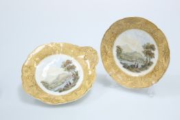 A 19th CENTURY PRATTWARE COMPORT AND DESSERT PLATE