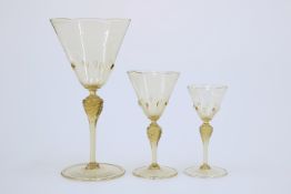 SALVIATI & CO., MURANO, A SET OF THREE GRADUATED GOBLETS