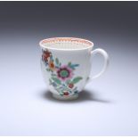 A WORCESTER POLYCHROME FLORAL PAINTED COFFEE CUP, c. 1770