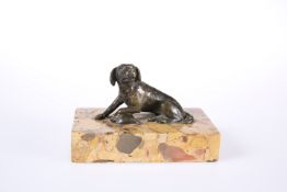 A 19th CENTURY DESK BRONZE OF A SEATED DOG
