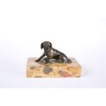 A 19th CENTURY DESK BRONZE OF A SEATED DOG