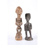TRIBAL: TWO CARVED FIGURES. Taller 20.5cm
