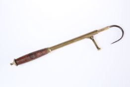 PAPE, NEWCASTLE, BRASS AND MAHOGANY HANDLED FISHING GAFF