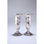 A PAIR OF GEORGE V SILVER VASES, SANDERS & MACKENZIE, BIRMINGHAM 1924