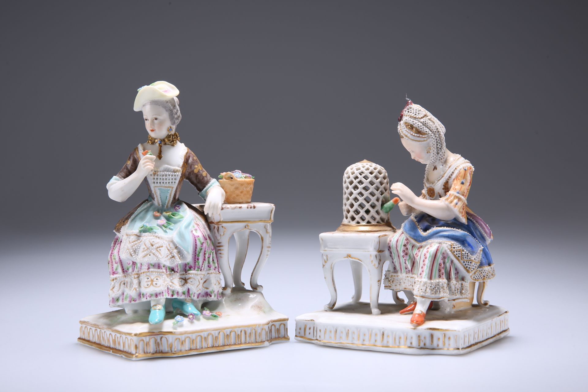 TWO DRESDEN FIGURES, LATE 19TH CENTURY