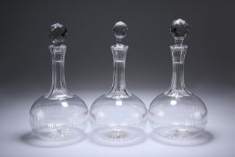 A SET OF THREE VICTORIAN GLOBE DECANTERS