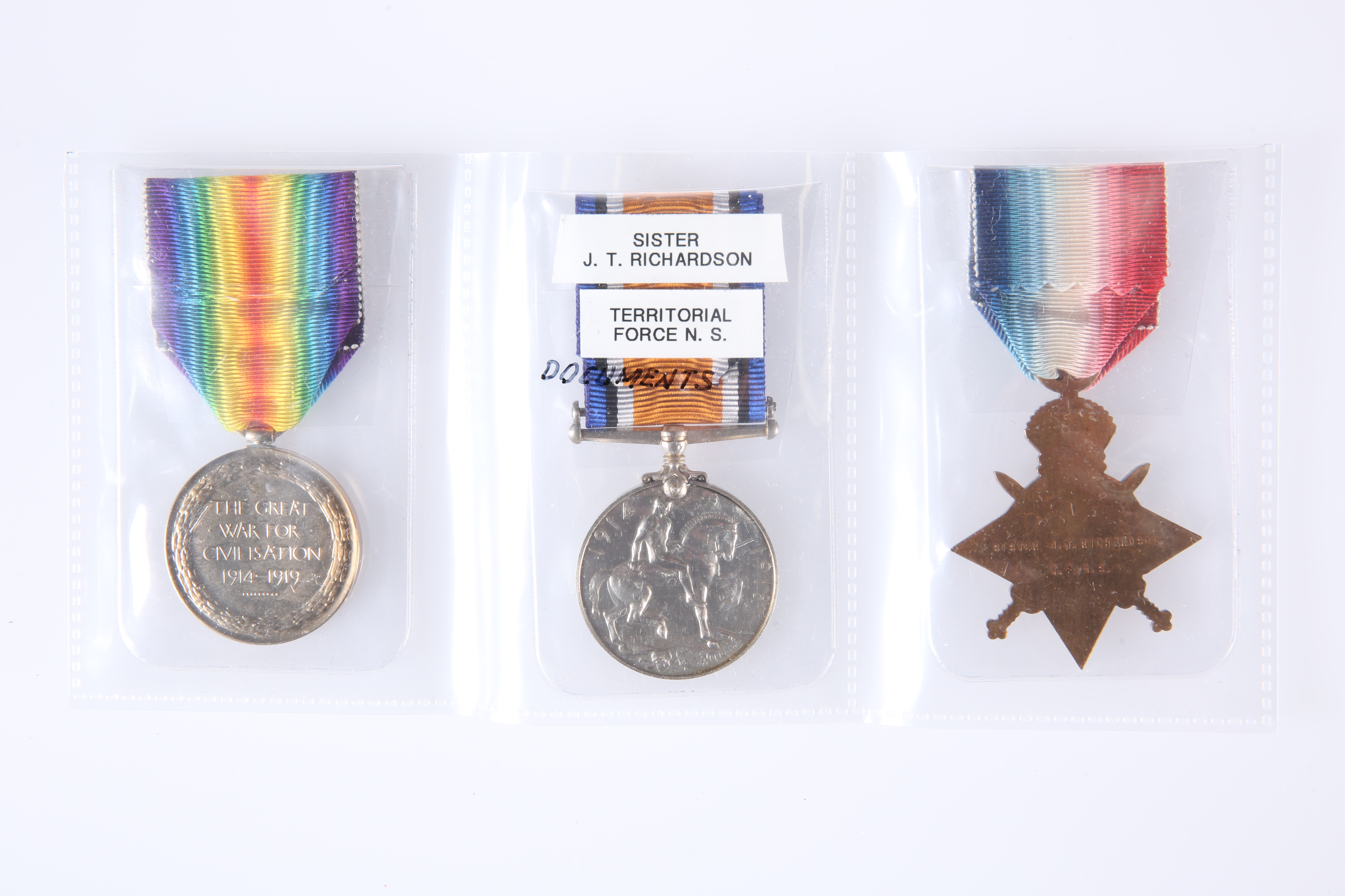 A WORLD WAR I MEDAL TRIO, Sister J.T. Richardson, Territorial Force N.S.