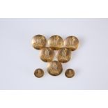 A SET OF BRASS LIVERY BUTTONS, (6+2).