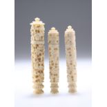 THREE 19TH CENTURY CHINESE IVORY NEEDLE CASES