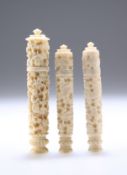 THREE 19TH CENTURY CHINESE IVORY NEEDLE CASES