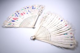 TWO 19th CENTURY CHINESE BONE AND FEATHER FANS