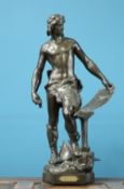 A. MASJOUILLE (FRENCH, 19th CENTURY), "LE TRAVAIL", A PATINATED BRONZE FIGURE