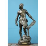 A. MASJOUILLE (FRENCH, 19th CENTURY), "LE TRAVAIL", A PATINATED BRONZE FIGURE