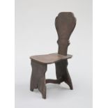 AN OAK HALL CHAIR OF SGABELLO TYPE, 19TH CENTURY