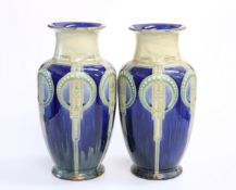 A PAIR OF LARGE ROYAL DOULTON STONEWARE VASES IN THE SECESSIONIST STYLE, c. 1914