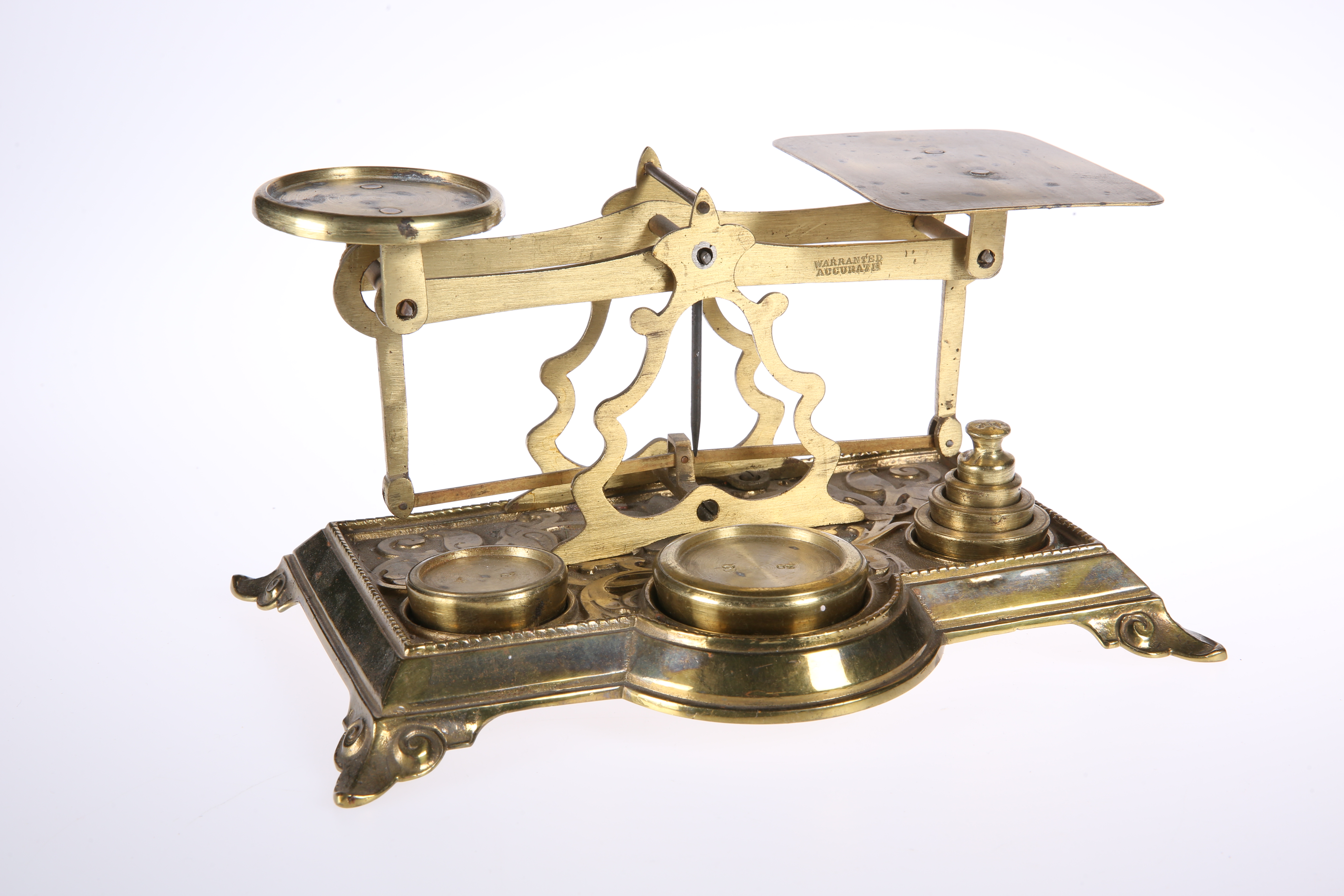 A SET OF VICTORIAN BRASS POSTAL SCALES