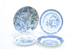 THREE CHINESE BLUE AND WHITE PLATES, 18th Century