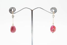 A PAIR OF BURMESE RUBY EARRINGS