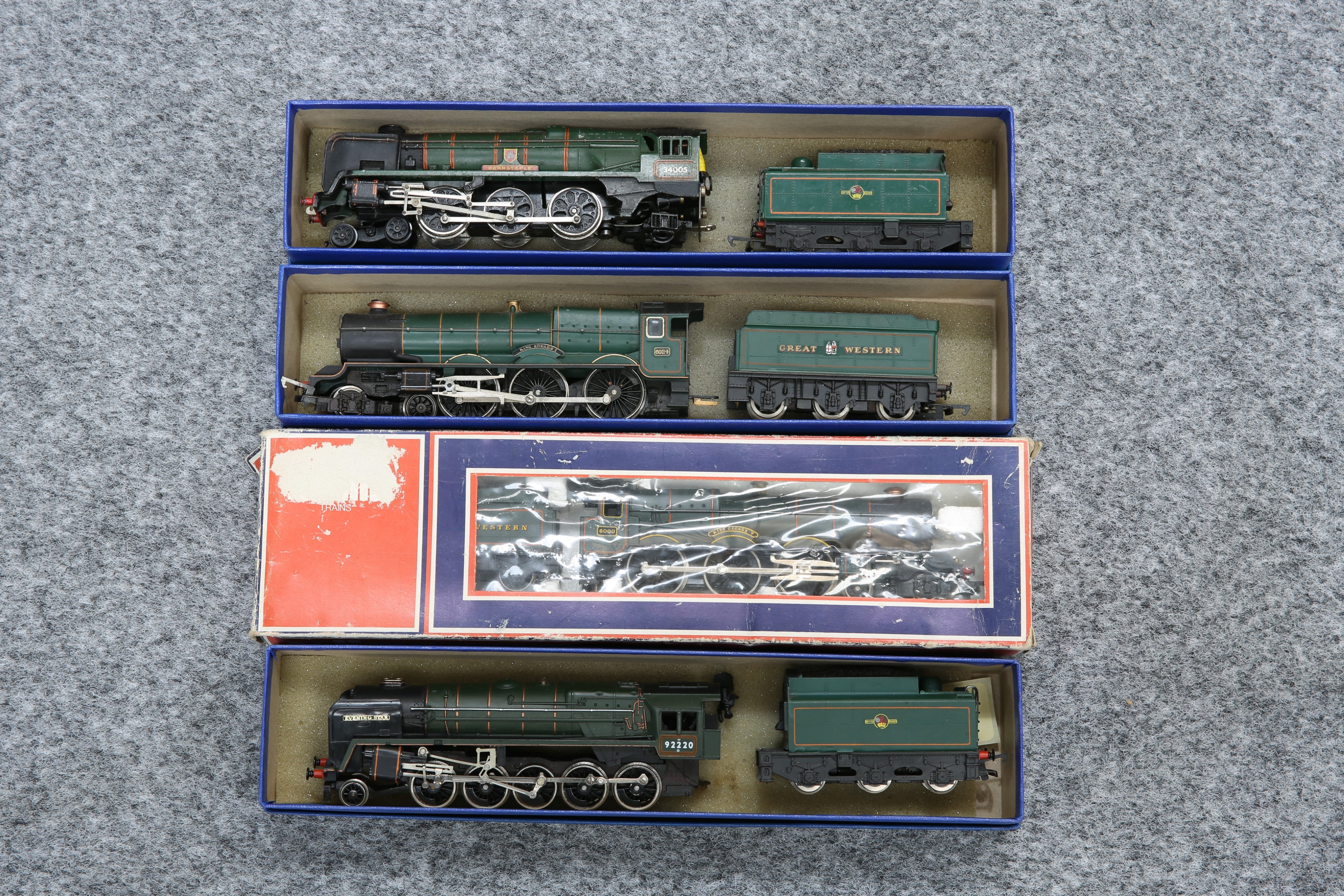 FOUR BOXED OO GAUGE ELECTRIC LOCOMOTIVES WITH TENDERS