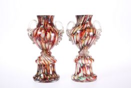 A PAIR OF VICTORIAN SPLATTER GLASS VASES