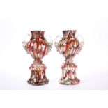 A PAIR OF VICTORIAN SPLATTER GLASS VASES