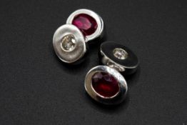 A PAIR OF RUBY AND DIAMOND CUFFLINKS