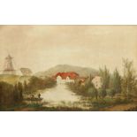 PRIMITIVE SCHOOL, LANDSCAPE WITH WINDMILL, oil on canvas