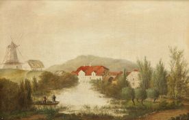 PRIMITIVE SCHOOL, LANDSCAPE WITH WINDMILL, oil on canvas