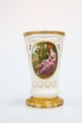 A BOHEMIAN ENAMELLED CASED GLASS BEAKER VASE, 19th CENTURY