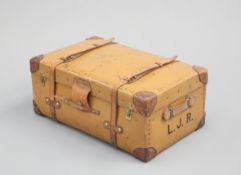 A LARGE LEATHER CAR TRUNK, EARLY 20TH CENTURY, with internal tray, Orient Make label to interior,