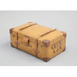A LARGE LEATHER CAR TRUNK, EARLY 20TH CENTURY, with internal tray, Orient Make label to interior,