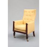 A HANDSOME WILLIAM IV MAHOGANY AND UPHOLSTERED ARMCHAIR
