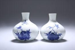 A PAIR OF SMALL CHINESE BLUE AND WHITE PORCELAIN VASES