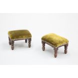 A PAIR OF REGENCY ROSEWOOD FOOTSTOOLS, with ring turned legs
