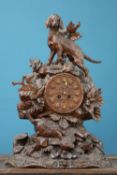 A LARGE BLACK FOREST CARVED OAK MANTEL CLOCK, LATE 19th CENTURY