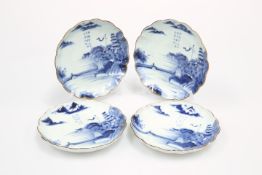 A GOOD SET OF FOUR ARITA BLUE AND WHITE DISHES