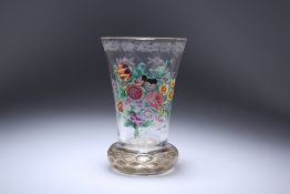 A BOHEMIAN ENAMEL-PAINTED AND CUT-GLASS BEAKER, LATE 19th CENTURY