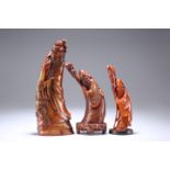 THREE CHINESE CARVED HORN FIGURES, 19TH CENTURY
