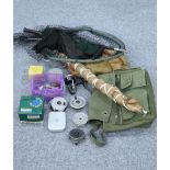 COLLECTION OF FISHING TACKLE INCLUDING BAGS, NETS, FLIES, LURES & REELS