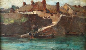 FRANK SPENLOVE-SPENLOVE (1868-1933), BOATS AND FIGURES ON THE QUAYSIDE